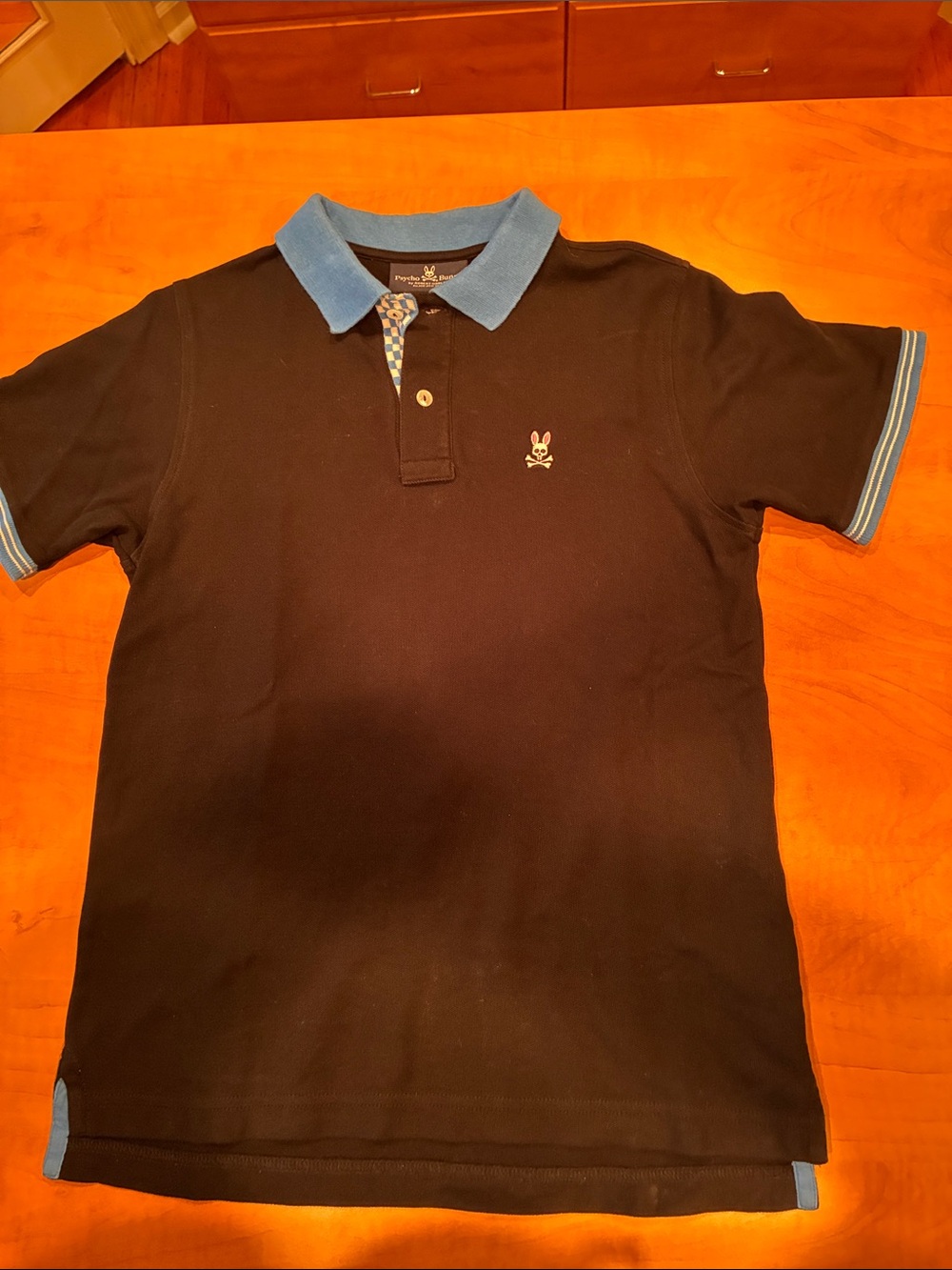 Psycho Bunny Black Polo with Light Blue Collar and Trim